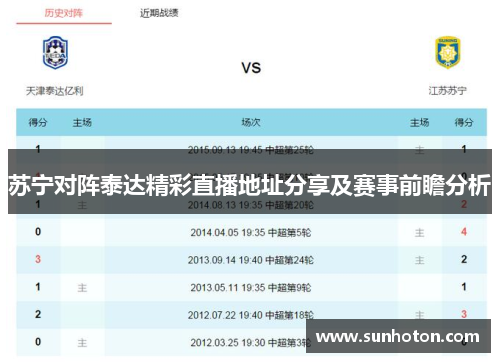 苏宁对阵泰达精彩直播地址分享及赛事前瞻分析